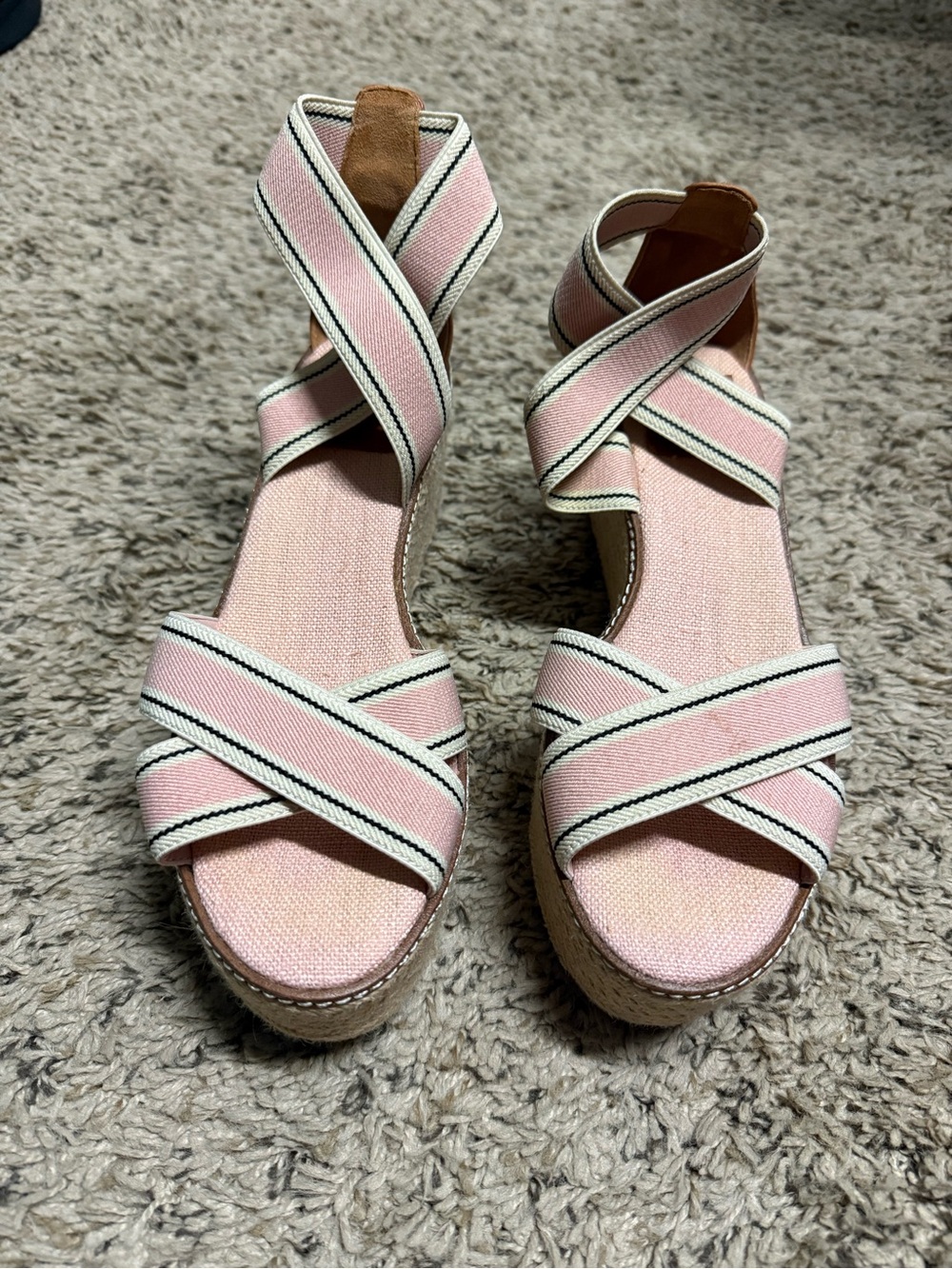 Tory Burch Pink & Cream Crisscross Espadrille Wedge Sandals